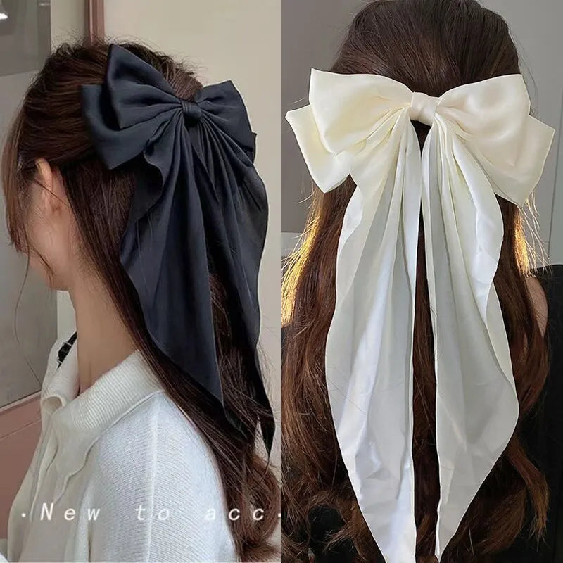 Chiffon Bow Hair Clip Women Large Bowknot Stain Hairpin Barrettes Girls Solid Color Ponytail Clip Hair Accessories Headwear Gift