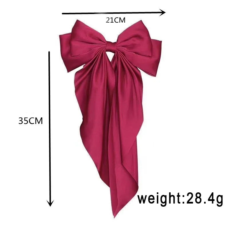 Chiffon Bow Hair Clip Women Large Bowknot Stain Hairpin Barrettes Girls Solid Color Ponytail Clip Hair Accessories Headwear Gift